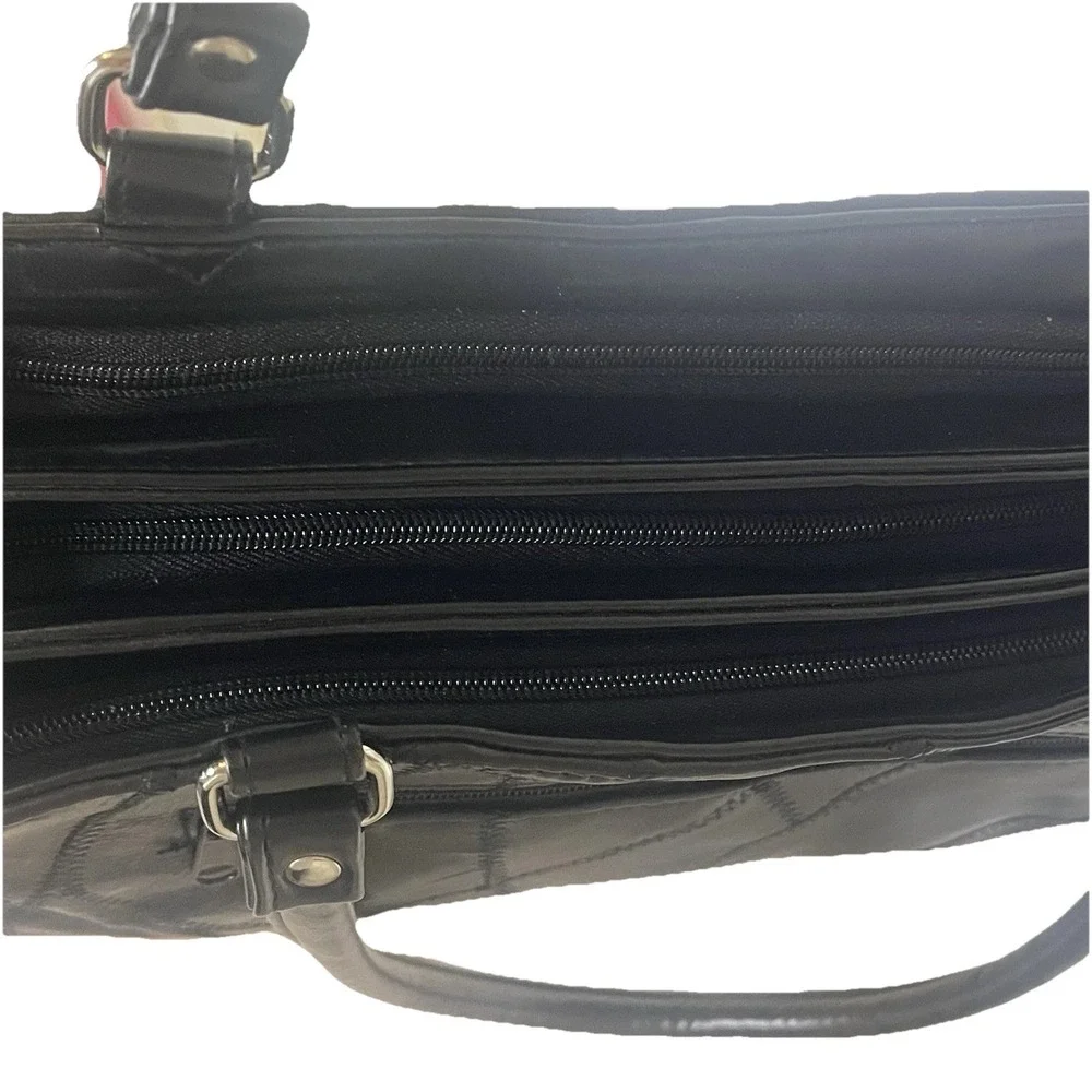 Black Leather Patchwork Tote Bag Shoulder Purse Women Medium 13x9 Classic